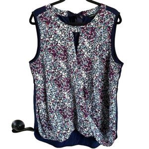 41 Hawthorn Navy Purple Floral Tank, Bow Back, XL